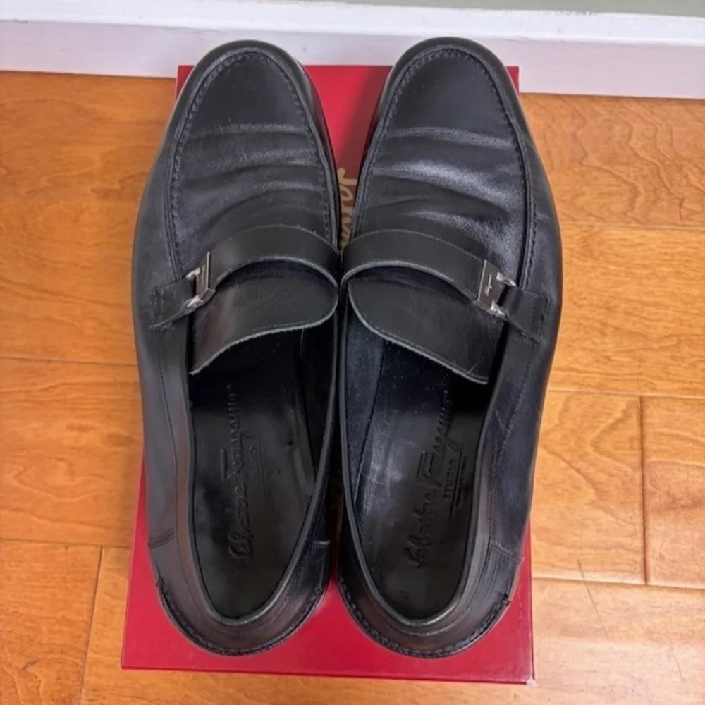 Salvatore Ferragamo Lion Mens Dress Shoes Sz 10ee Black Leather Special Occasion